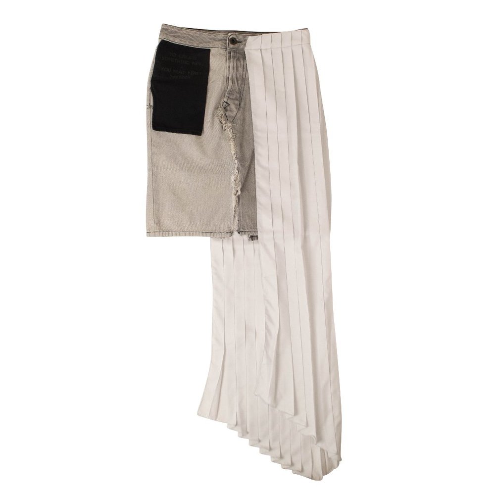 UNRAVEL PROJECT Denim/White Asymmetric Panel Jean Skirt Size 26 $910